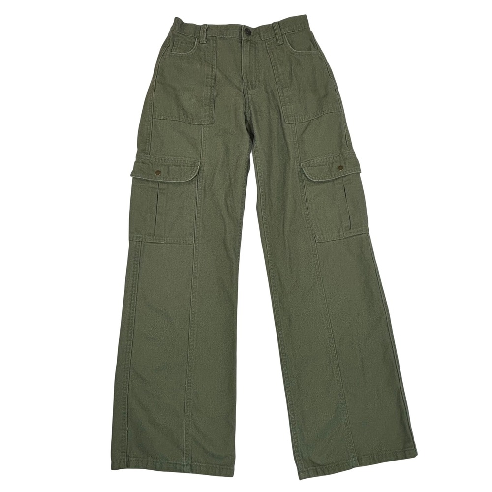 Aeropostale Womens Utility Cargo Pants Olive Green Wide Leg Cotton Canvas XS